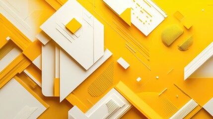 Poster - Vibrant abstract composition featuring geometric shapes in bright yellow tones on a minimal backdrop perfect for modern design and artistic inspiration