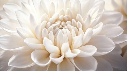 Poster - Delicate close-up of a stunning white chrysanthemum showcasing intricate petals and soft textures in natural light.