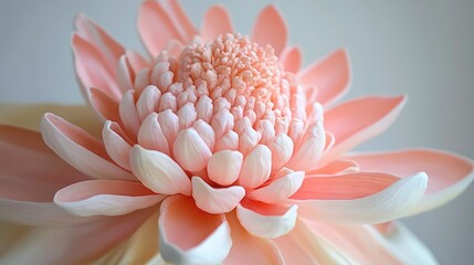 Poster - Elegant torch ginger flower showcasing delicate pink and white petals with intricate details against a soft background.