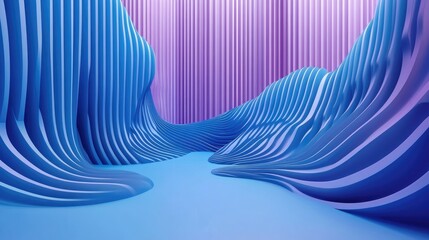 Fototapete - 3D abstract landscape with flowing blue and purple lines creating a dynamic and modern background design for various creative projects
