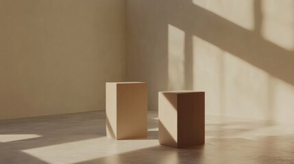 Poster - Minimalist Studio Space with Softbox Lighting and Geometric Shapes for Photography Display