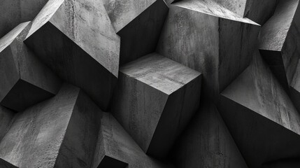 Leinwandbilder - Geometric Concrete Texture with Three-Dimensional Cubes in Monochrome Shades
