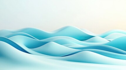 Poster - 3D Abstract Ocean Waves in Soft Blue Tones Fluid Art Background for Tranquil Design Concepts