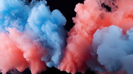 Poster - Colorful abstract smoke clouds in blue and red against a black background creating a romantic and enchanting ambiance for artistic designs