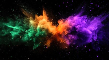 Poster - Vibrant Abstract Explosion of Colorful Smoke in Black Background Artistic Design Element