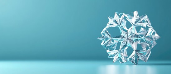 Poster - 3D Geometric Snowflake Shape Design with Soft Blue Background and Clear Copyspace for Text or Branding Messages