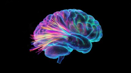 Poster - 3D Neon Brain Model with Neural Connections Displaying Encephalography and Waves Representing Future Neuroscience and Medical Innovations