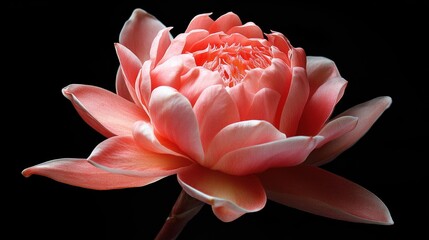 Poster - Elegant pink torch ginger flower close-up against a dark background showcasing its intricate petals and natural beauty.