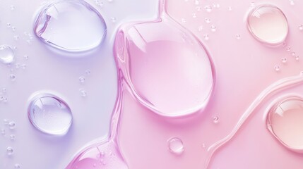 Poster - Abstract Soft Pastel Cosmetic Background Featuring Transparent Gel Cream Texture with Dew Drops and Liquid Formations