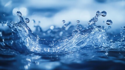 Aufkleber - Dynamic splash of clear blue water droplets highlighting the beauty and motion of liquid textures in a serene aquatic setting