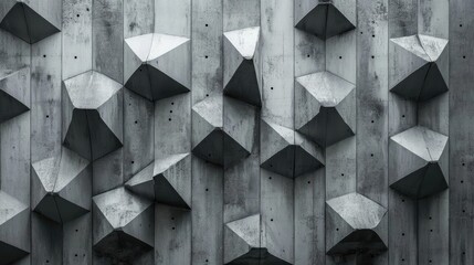 Poster - Geometric Grey Concrete Wall with Innovative Three-Dimensional Texture and Modern Aesthetic Design Elements for Contemporary Interiors