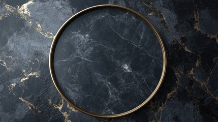 Poster - Elegant 3D Black Marble Texture Background with Gold Veins and Blank Circular Space for Text or Design Elements.