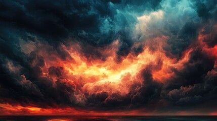 Aufkleber - Dramatic storm clouds gathering over a serene ocean at sunset creating a striking contrast of colors and foreboding atmosphere