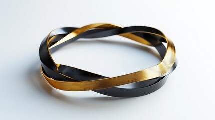 Poster - 3D Abstract Circular Loop Design with Intertwined Gold and Black Ribbons on a Light Background