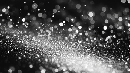Poster - Bokeh effect silver and white sparkling lights festive background with abstract texture and defocused bright winter stars for cards