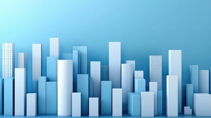 Poster - 3D Abstract Urban Skyline with Blue and White Geometric Blocks on a Smooth Background