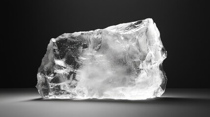 Leinwandbilder - Glacial ice block isolated on a dark background showcasing its translucent and textured surface for thrilling natural imagery.