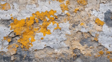 Poster - Textured Concrete Wall with Peeling Paint in Shades of Gray and Yellow Ideal for Background or Design Projects