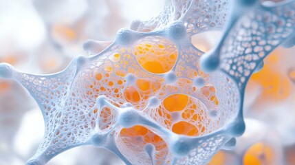 Poster - 3D Abstract Illustration of Intricate DNA Structure with Bio-Cellular Forms and Textures in Luminous Colors