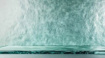 Poster - Elegant aqua glass backdrop for modern interior design showcasing ideal copy space for gallery, boutique, or exhibition hall settings.