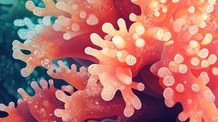 Poster - Vibrant Abstract Coral Wave Background with Colorful Coral Elements and Soft Bubble Effects Ideal for Marine and Underwater Themes