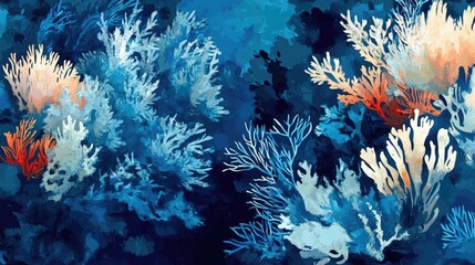 Aufkleber - Vibrant Abstract Coral Reef Illustration in Deep Aquamarine Tones for Ocean-Inspired Design and Decor