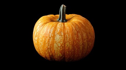 Poster - Freshly harvested pumpkin displaying rich colors and unique texture against a black background perfect for autumn-themed designs.