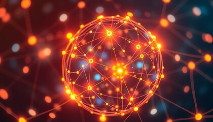 Poster - Glowing Network Sphere Digital Connections Abstract Art Dark Background