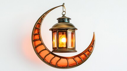 Wall Mural - Ornate lantern hanging from a crescent moon. Ideal for Ramadan decorations or festive ambiance.