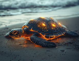 Canvas Print - Glowing Sea Turtle