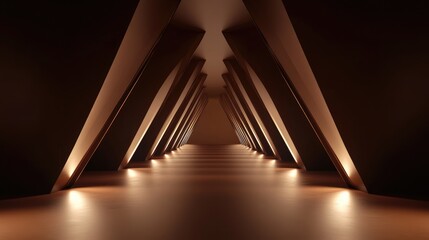 Poster - Empty geometrical Room in Chocolate Colors with beautiful Lighting. Futuristic Background for Product Presentation.