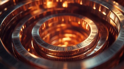 Aufkleber - A circular perspective of stacked coins, with warm, soft lighting accentuating their metallic shine, symbolizing financial growth and wealth accumulation