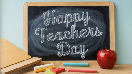 Happy Teachers Day on chalkboard - Retro-styled chalkboard with 