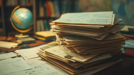 Poster - A pile of export documents and invoices on a desk, representing the necessary paperwork for global trade and international financial transactions