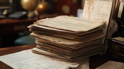 Poster - A stack of export invoices and documents on a desk, showcasing the intricate and essential paperwork involved in international business and trade operations