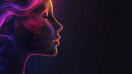 Poster - Abstract AI diagnostic patterns overlaying a glowing human body hologram on a clean black gradient background. Copy space surrounds.