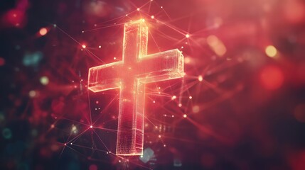 Poster - abstract ai neural networks surrounding a glowing medical cross, symbolizing advancements in healthc