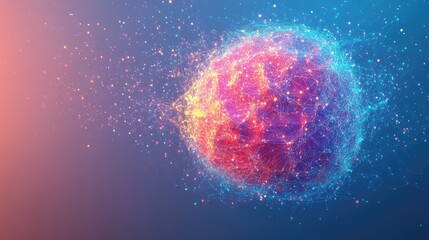 Poster - Abstract digital brain made of interconnected glowing nodes and circuits representing AI development on a clean gradient background. Copy space surrounds.