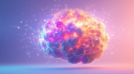 Poster - Abstract digital brain made of interconnected glowing nodes and circuits representing AI development on a clean gradient background. Copy space surrounds.