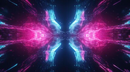 Wall Mural - Abstract digital twin nodes interconnected in a glowing vibrant web on a futuristic holographic background, with ample copy space.