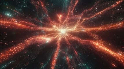 Poster - Abstract visualization of AI and ethical considerations, symbolized by glowing pathways of connected data points and space for copy.
