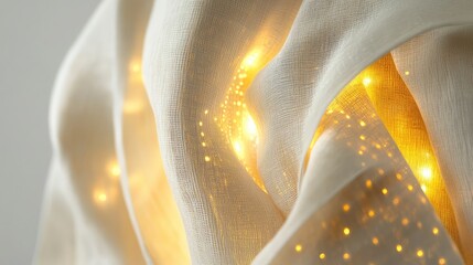 Poster - A close-up view of AI-enhanced smart fabric, glowing with integrated digital threads and ample room for copy.
