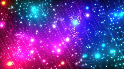 Poster - A futuristic circuit board design with nanoscale glowing components, symbolizing advanced technology, with open space for copy.