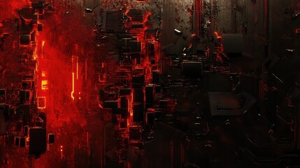 Poster - A futuristic circuit board design with nanoscale glowing components, symbolizing advanced technology, with open space for copy.
