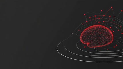 Poster - A futuristic glowing brain hologram interconnected with neural networks on a dark background, symbolizing AI in healthcare. Copy space included.