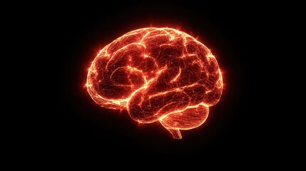 Poster - A futuristic glowing brain hologram interconnected with neural networks on a dark background, symbolizing AI in healthcare. Copy space included.