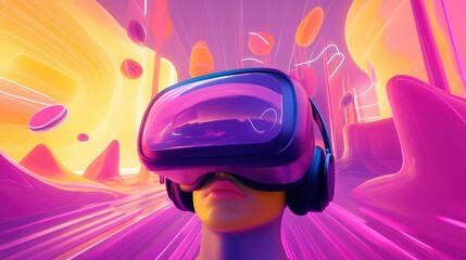 Poster - A glowing digital VR world with floating learning tools and AI elements, room for copy.