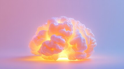 Poster - A glowing holographic brain symbolizing the intersection of AI and innovative development on a clean gradient background. Copy space surrounds.