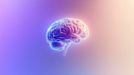 Poster - A glowing holographic brain symbolizing the intersection of AI and innovative development on a clean gradient background. Copy space surrounds.