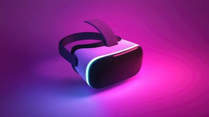 Poster - A glowing virtual reality device with assistive technology features powered by AI, ample space for copy.